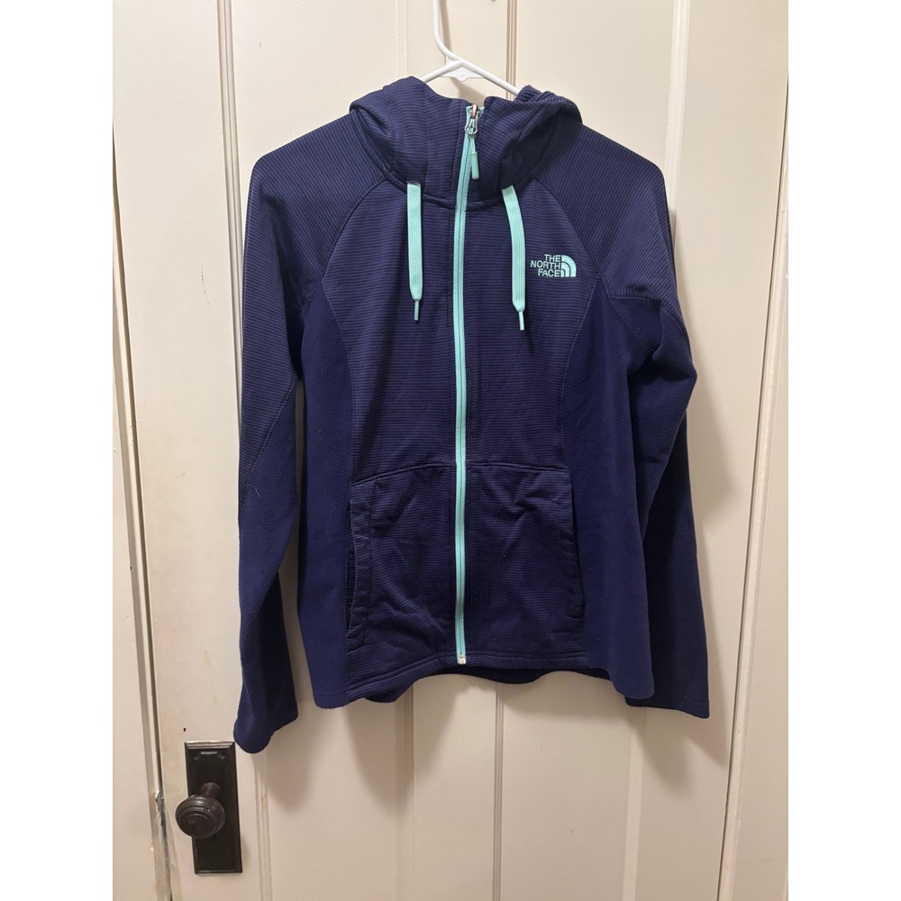 The North Face Womens Purple Grid Fleece Full Zip Hoodie Jacket Medium Mint Trim